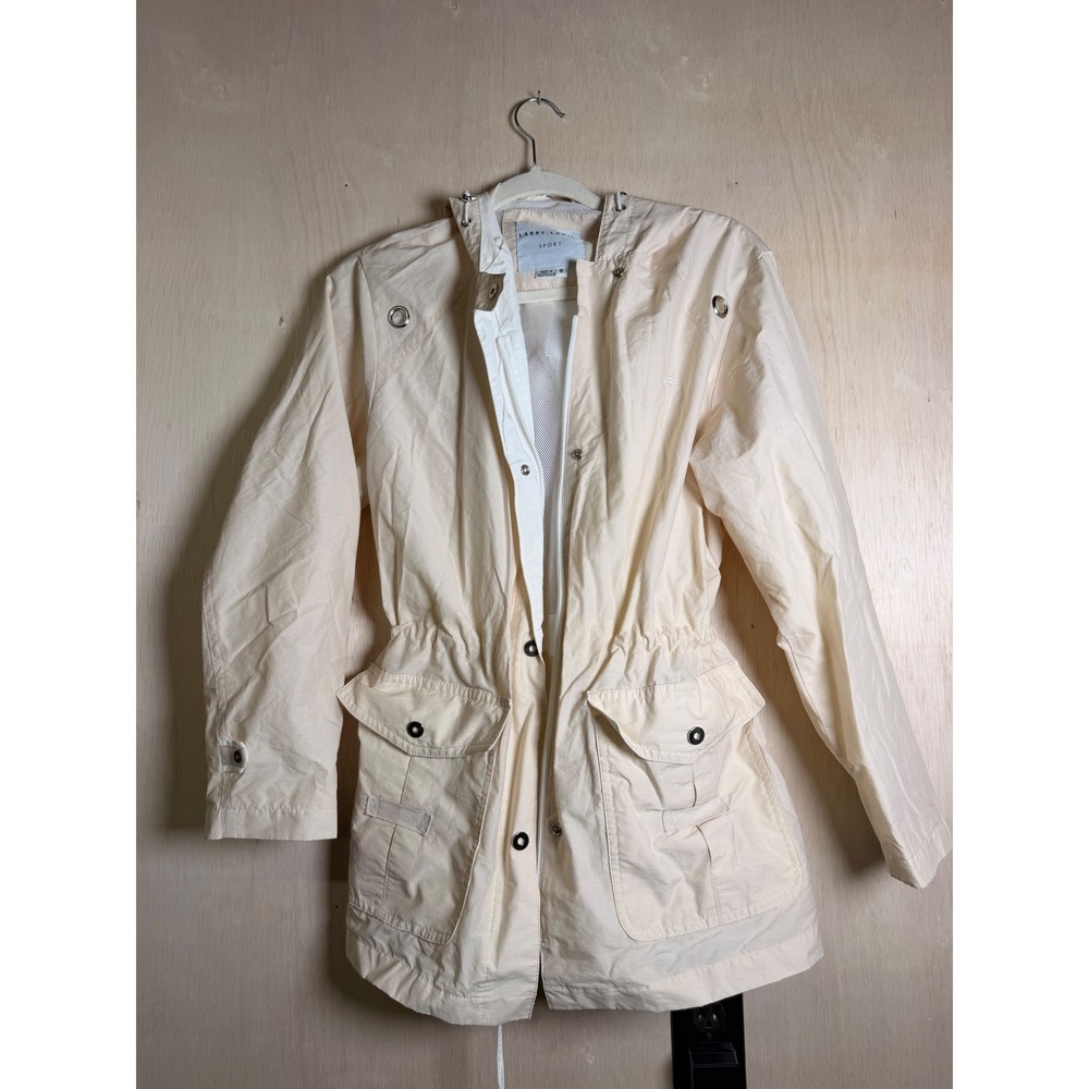 Larry Levine Sport Utility Jacket Women Small Cream Excellent Hooded Drawstring